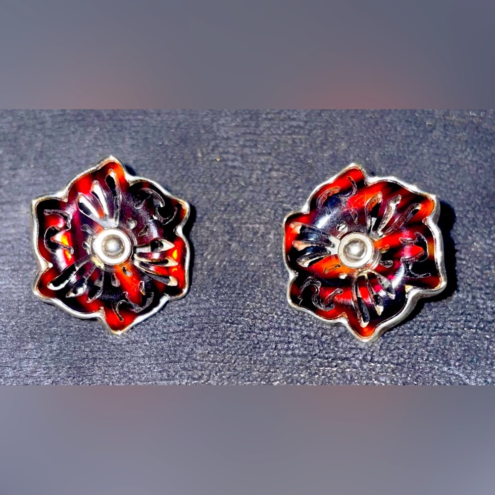 Vintage Brighton carved tortoise shell flower shaped earrings shadow garden - Picture 4 of 7